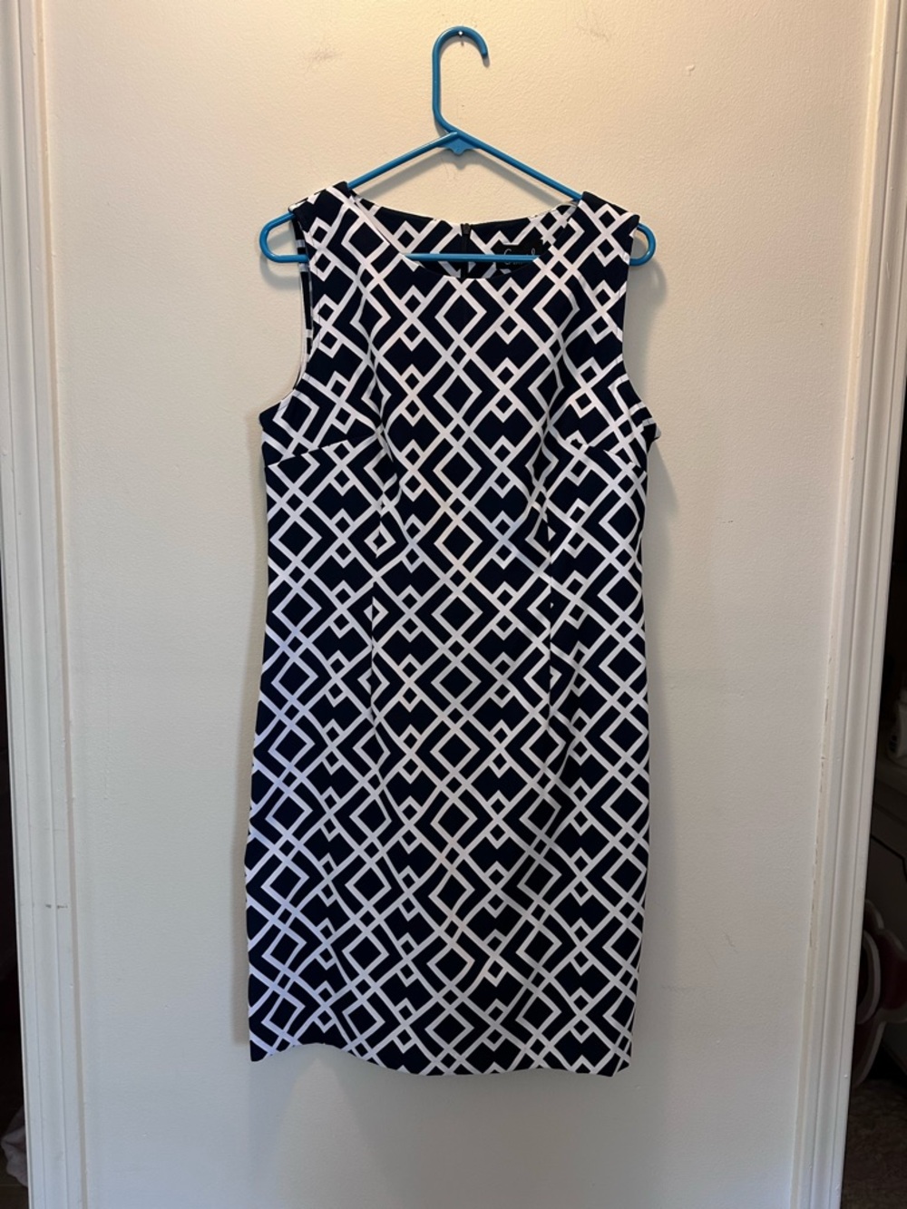 connected apparel Navy and White Geometric Midi Sheath Dress